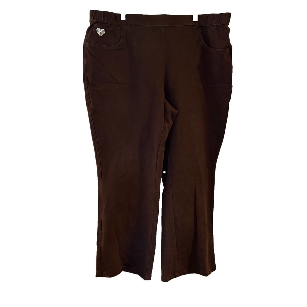 Quacker Factory DreamJeannes Flat Waistband Bootcut Jeans Pants BROWN XL SHORT